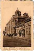 1918 Újvidék, Neusatz, Novi Sad; Szücs utca, szerb szegényház, üzletek / Kürschnergasse mit den serb. Armenhaus / street view with the Serbian almshouse (poorhouse), shops