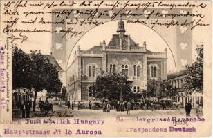 1902 Újvidék, Neusatz, Novi Sad; Püspöki palota, fahasábok. Herger Ágoston levelezőlap kiadóhivatalából / bishops palace. Art Nouveau (EK)