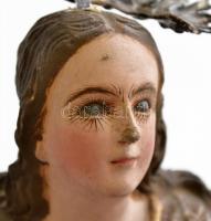 cca 1800 Holdsarlós Madonna, faragott festett fa, ezüst (Ag,) koronával, két ujj hiányos, kopott, fa...