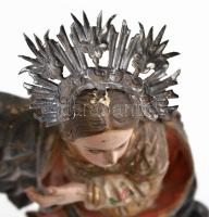 cca 1800 Holdsarlós Madonna, faragott festett fa, ezüst (Ag,) koronával, két ujj hiányos, kopott, fa...