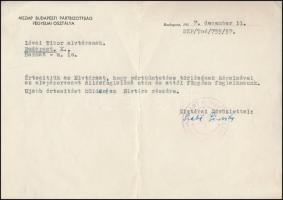 1957 MSZMP Budapesti Pártbizottság Fegyelmi Osztályának értesítése pártbüntetés kérelmének ügyében, (Nemes Dezsőné) Szabó Piroska (1909-) MSZMP politikus aláírásával, pecséttel.