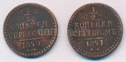 Orosz Birodalom 1840EM 1/2k Cu vékonyabb, ~1mm vastagságú + 1841EM 1/2k Cu T:3 Russian Empire 1840EM 1/2 Kopek Cu thiner, thickness around 1mm + 1841EM 1/2 Kopek Cu C:F Krause C#143.1