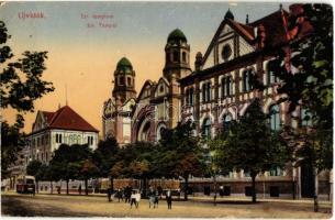 Újvidék, Novi Sad; Izraelita templom, zsinagóga, villamos / synagogue, tram (EB)