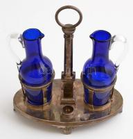 cca 1840 Antik francia ezüst (Ag.) olaj-ecet tartó, jelzett, dugók nélkül, jó állapotban, m: 29 cm, ...