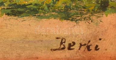 Berki jelzéssel: Házudvar részlet. Olaj, karton, keretben, 21×26 cm