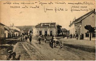Tolcsva, Fő utca, Kovacsik Géza és Gyula üzlete, automobilos montázs / automobile montage postcard
