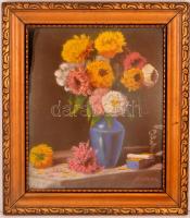 Bakos jelzéssel: Virágcsendélet. Pasztell, papír, üvegezett keretben, 32×40 cm