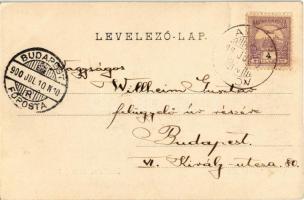 1900 Abos, Obisovce; Hernád híd gőzmozdonnyal, faszállító lovaskocsik / railway bridge over Hornád r...