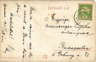 1910 Gombos, Bogojeva; Gőzkomp Gombos és Erdőd között a szabad Dunán, gőzmozdony. Tippl Józsefné kia...