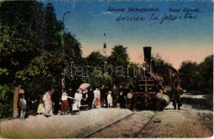 Félixfürdő, Baile Felix; Vasútállomás, gőzmozdony, vasutassal. Engel József kiadása / Bahnhof / railway station, locomotive, railwayman