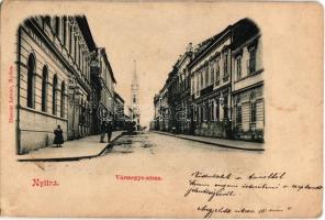 1903 Nyitra, Nitra; Vármegye utca, templom. Huszár István kiadása / street view, church (EK)