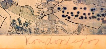 Kondor Lajos (1926-2006): Boszorkányszombat. Színes rézkarc, papír, jelzett, üvegezett keretben, 29×...