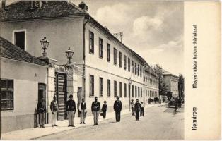 Komárom, Komárnó; Megye utca, katona kórház / street with military hospital (apró szakadás / tiny tear)