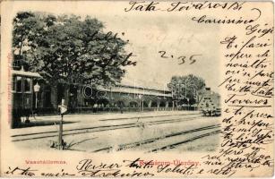 1901 Komárom-Újszőny, Komárnó-Szőny; vasútállomás, vonatok. Sípos Ferenc kiadása / Bahnhof / railway station, trains (EK)