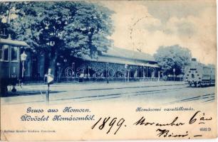 1899 Komárom, Komárnó; vasútállomás, vonatok. Spitzer Sándor kiadása / Bahnhof / railway station, trains (EK)