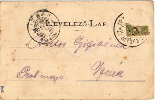 1905 Losonc, Lucenec; Gácsi utca I., Takarék és hitelbank, Hammermüller üzlete / street view with sh...