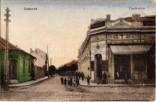 Losonc, Lucenec; Vasút utca, Berger kávéháza, Nemzeti kávéház / street view with cafes (EK)