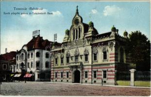1913 Temesvár, Timisoara; Szerb ortodox püspöki palota és Leszámítoló Bank / street view with Serbian Orthodox bishops palace and bank