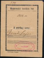 1919 Noszlop, Magyarországi Szocialista Párt igazolványa, (Devecser, Huss Ferenc-ny.), fizetve bebélyegzésekkel, hajtásnyommal, 13x10 cm