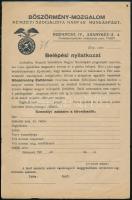 cca 1930 Nemzetiszocialista Magyar Munkáspárt Böszörmény-mozgalmának kitöltetlen belépési nyilatkozata
