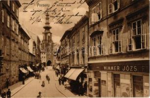 1911 Pozsony, Pressburg, Bratislava; Mihály utca, Wimmer József fiai üzlete. Kiadja Hardmuth E. / street view, shops