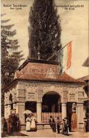 1917 Savanyúkút, Sauerbrunn; Paul Quelle / Pál forrás, magyar zászlóval. Kiadja Hönigsberg Frigyes / mineral water spring, Hungarian flag