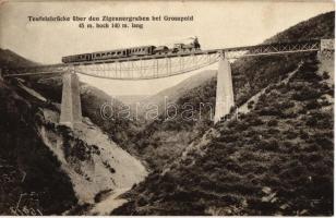 Nagyapold, Grosspold; Ördög-vasúti híd a Cigány-árok felett, gőzmozdony. Andr. Glatz / Teufelsbrücke über den Zigennergraben / railway bridge, viaduct, locomotive