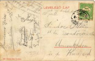 1910 Nagyenyed, Aiud; Fő tér, templom, híd, Gazdasági bank. Földes Ede kiadása / main square, bridge...