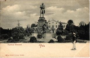 Pola, Pula; Tegetthoff Monument / Wilhelm von Tegetthoff admirális szobra, emlékmű matrózzal. Römmler & Jonas 6387. / Tegetthoff statue (admiral of the Austro-Hungarian Navy, K.u.K. Kriegsmarine) with mariner