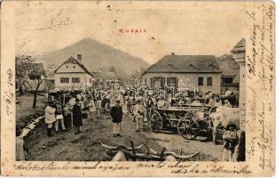 1908 Kudzsir, Kudsir, Cugir; piac, árusok ökörszekerekkel. Adler fényirda / market, vendors with oxen carts (Rb)