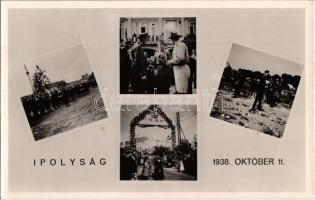 1938 Ipolyság, Sahy; bevonulás, cserkészek, kerékpáros katonák / entry of the Hungarian troops, irredenta, scouts, soldiers on bicylce. "Az első visszatért magyar város Ipolyság" So. Stpl