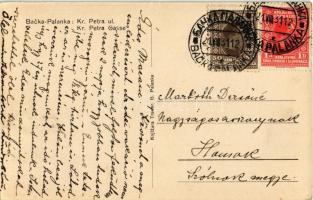 Palánka, Bácska-Palánka, Backa Palanka; Péter király utca, gyógyszertár, B. Pavkov üzlete / Kr. Petr...