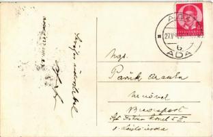 1937 Ada, utcakép zsinagógával, Szentháromság szobor / street view with synagogue, Trinity statue. p...