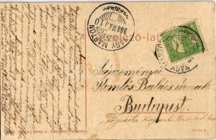 1908 Nagymarton, Mattersdorf, Mattersburg; Fraknó látképe a várral. Schön Sam. kiadása 2454. / Ansic...