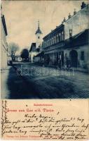 1904 Laa an der Thaya, Bahnhofstrasse, Gasthof, Kirche / railway street, restaurant, shop, church