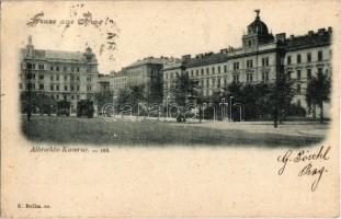 1898 (Vorläufer!) Praha, Prag, Prague; Albrechts-Kaserne / military barracks, horse-drawn trams