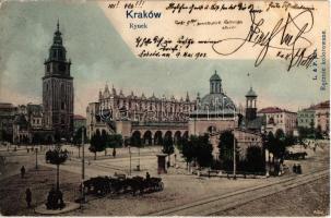 1903 Kraków, Krakau, Krakkó; Rynek / square, horse carts