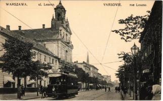 Warsaw, Warszawa, Varsó; Ul. Leszno / street view with tram line 9 to Wolska,