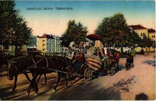 1916 Ausflug Bosn. Türkinen / Trip of Bosnian Turkish family on horse cart, folklore. Naklada Leon Finzi
