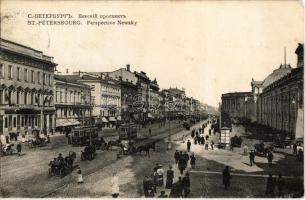 1910 Saint Petersburg, St. Petersbourg; Perspective Newsky / Nevsky Perspective, street view, trams, shops