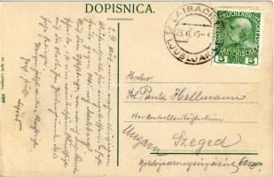 1910 Ljubljana; Laibach; Stritarjeve ulice / street view, tram, castle, statue