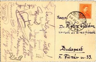 1938 Siófok, Junkers F13 típusú HA-JAD lajstromjelű hidroplán a kikötőben, pilóta, személyzet javítá...