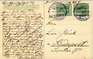 1909 Gruss von der Internationale Luftschifffahrt Ausstellung. Zeppelins' Luftshiff in voller F...