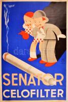 1930 Senator Cerofilter art deco reklámplakát, Janina Rt, Budapest, Fk: Fuchs Vilmos, javított, 94×62 cm