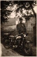 ~1925 Katonatiszt kitüntetésekkel és Puch motorkerékpárral / Soldier with medals and Puch motorcycle. photo