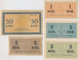 Orosz Birodalom 1915. 1k+ 2k + 3k + 5k + 50k T:II,III
Russian Empire 1915. 1 Kopek + 2 Kopeks + 3 K...