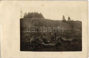 ~1916 Gépfegyver egység gyakorlat közben / WWI K.u.k. military, machine gun unit during training. photo (fl)