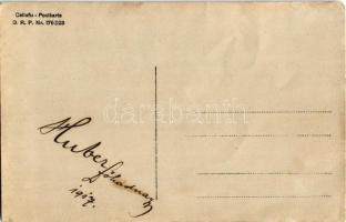 1917 Magyar csendőrosztag Huber főhadnaggyal / Hungarian gendarmerie squad. photo (kopott sarkak / w...