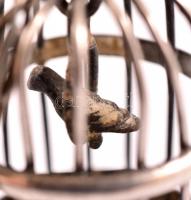 Ezüst(Ag) miniatűr madárkalitka lánccal, jelzett, 3,5×2,5 cm, nettó: 14,6 g