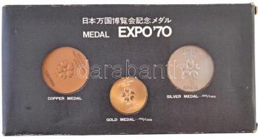 Japán 1969. "Osaka EXPO Világkiállítás 1970" 3db klf emlékérem eredeti tokban, jelzett Au,...